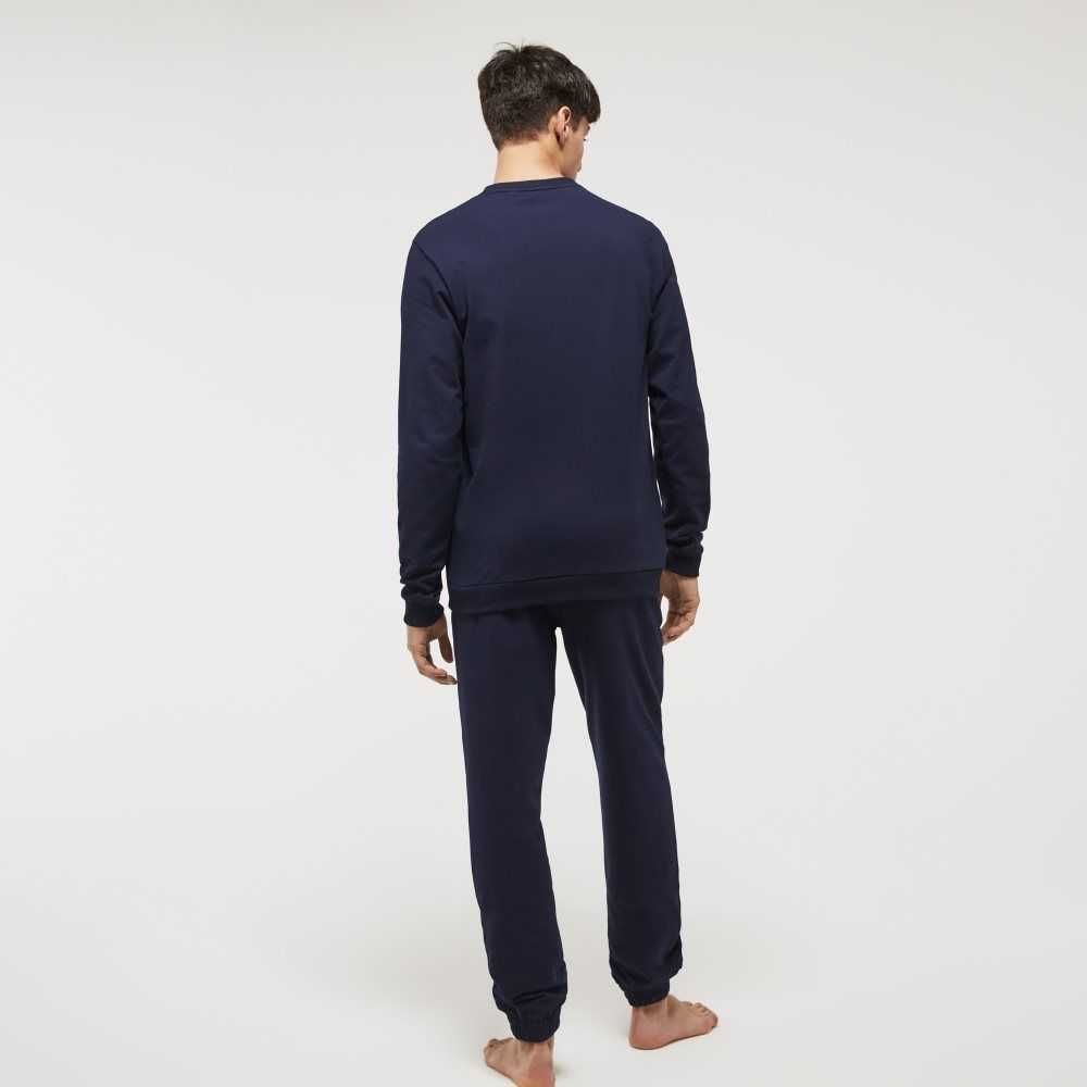 Lacoste Cotton Fleece Lounge Sweatshirt Navy Blue | GTFZ-81740