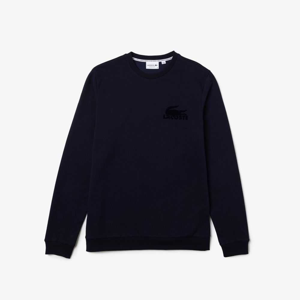 Lacoste Cotton Fleece Lounge Sweatshirt Navy Blue | GTFZ-81740