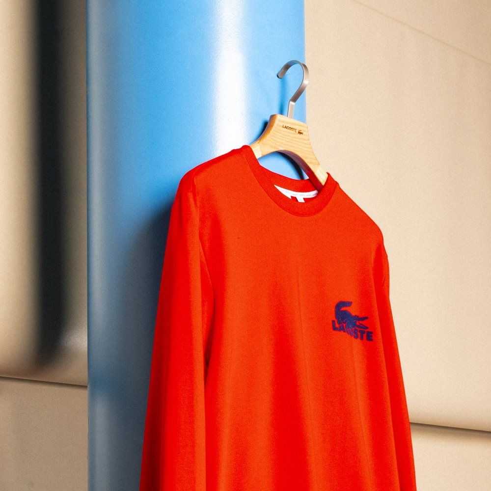 Lacoste Cotton Fleece Lounge Sweatshirt Red / Navy Blue | LWUV-90685