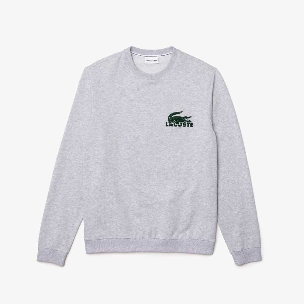 Lacoste Cotton Fleece Lounge Sweatshirt Grey Chine / Green | TMAC-25164