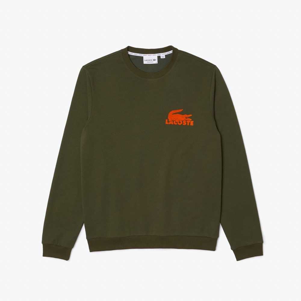 Lacoste Cotton Fleece Lounge Sweatshirt Khaki Green / Orange | YFMA-71438