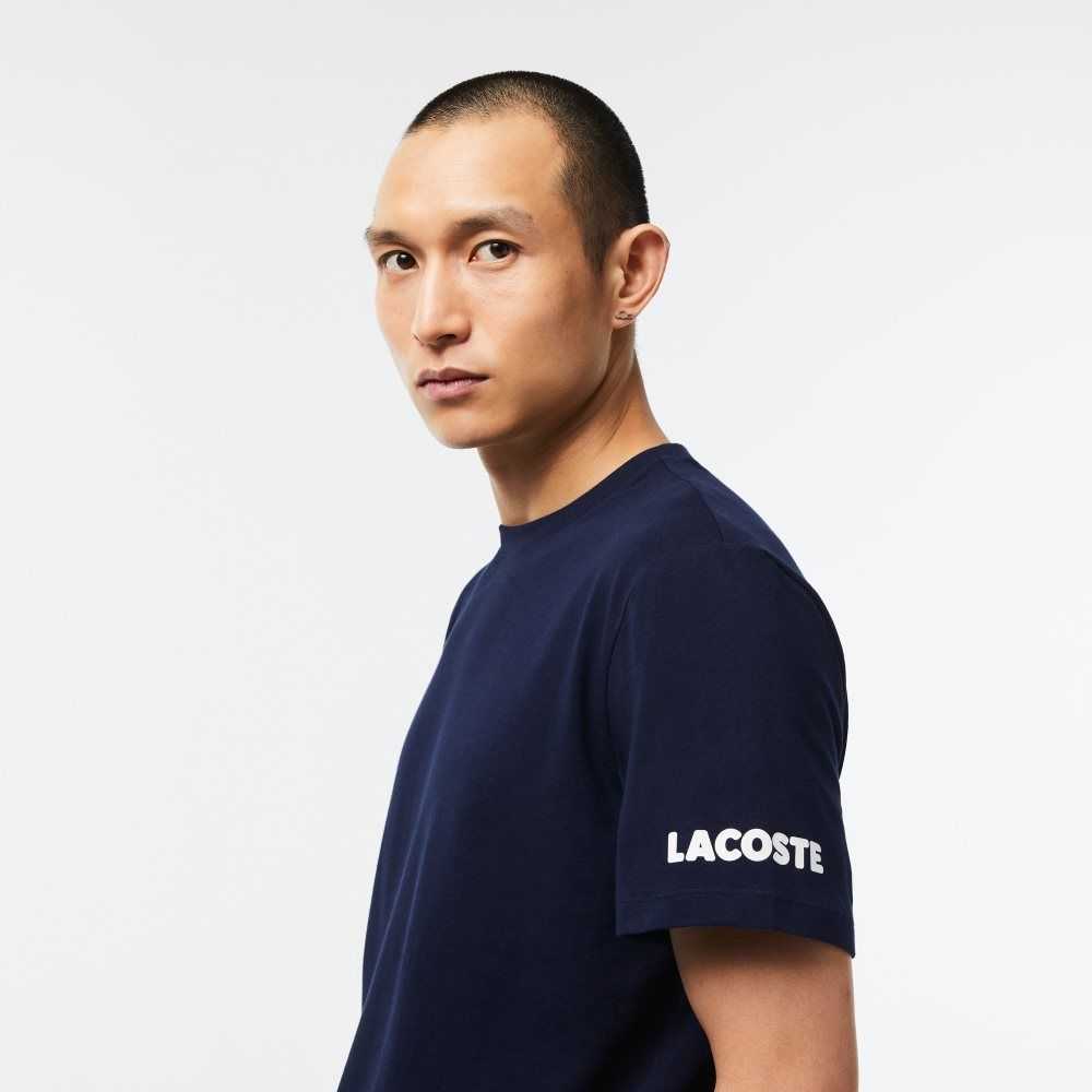 Lacoste Cotton Jersey Contrast Print T-Shirt Navy Blue / White | PJRG-67831