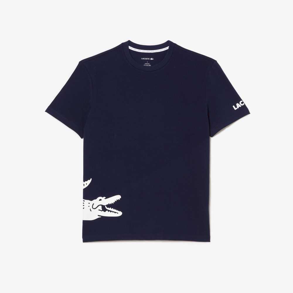 Lacoste Cotton Jersey Contrast Print T-Shirt Navy Blue / White | PJRG-67831