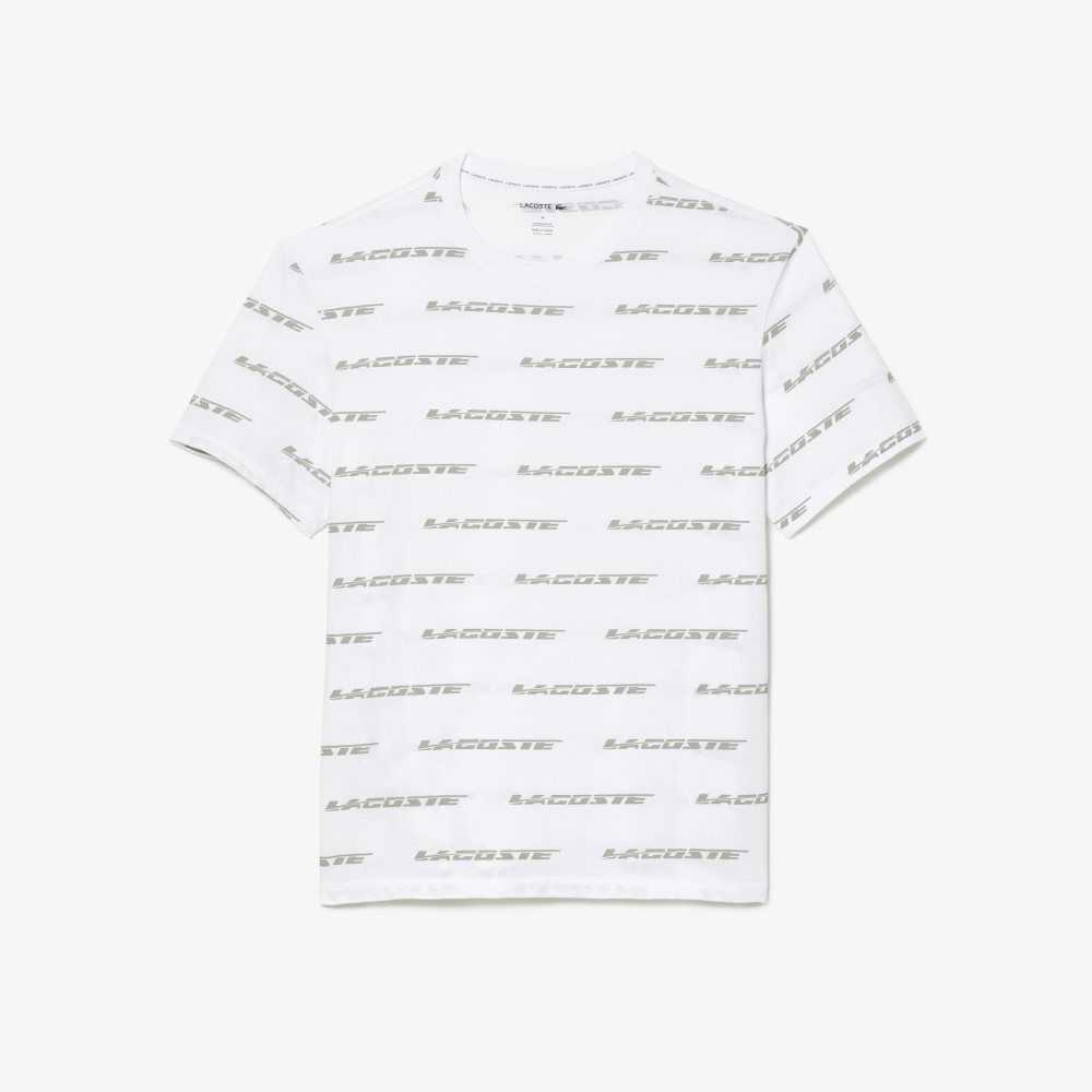 Lacoste Cotton Jersey Logo Print T-Shirt White / Khaki Green | TAUV-05371