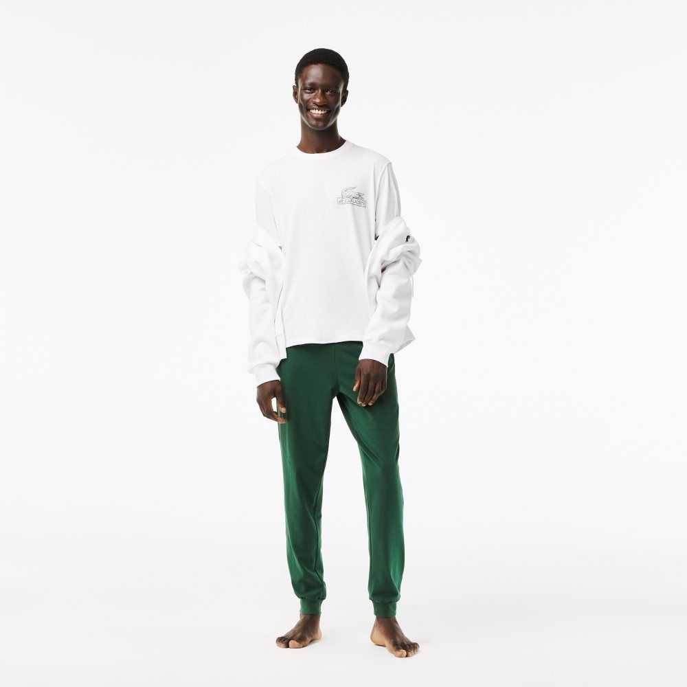 Lacoste Cotton Jersey Pajama Set White / Green | XDJP-63245