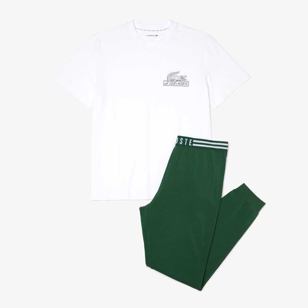 Lacoste Cotton Jersey Pajama Set White / Green | XDJP-63245