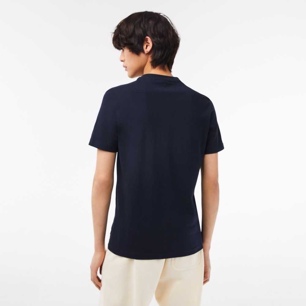 Lacoste Cotton Jersey Print T-Shirt Navy Blue | LZGJ-31049
