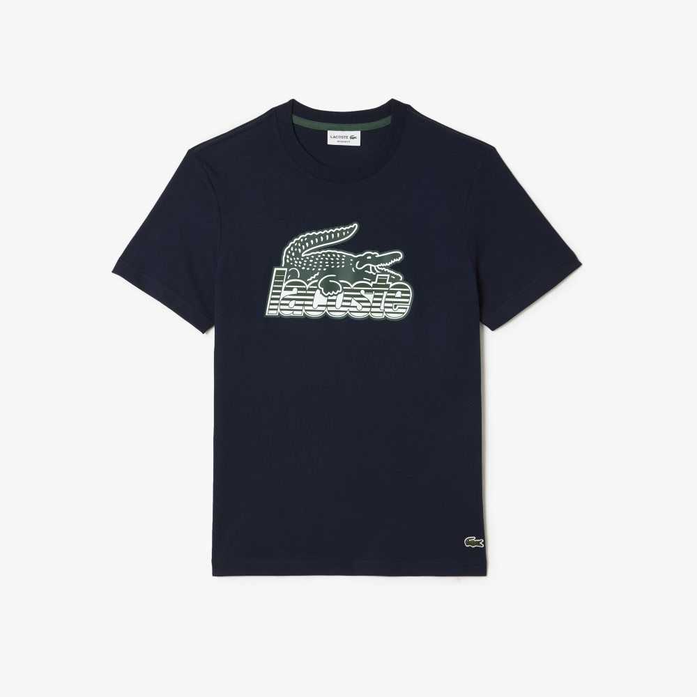 Lacoste Cotton Jersey Print T-Shirt Navy Blue | LZGJ-31049