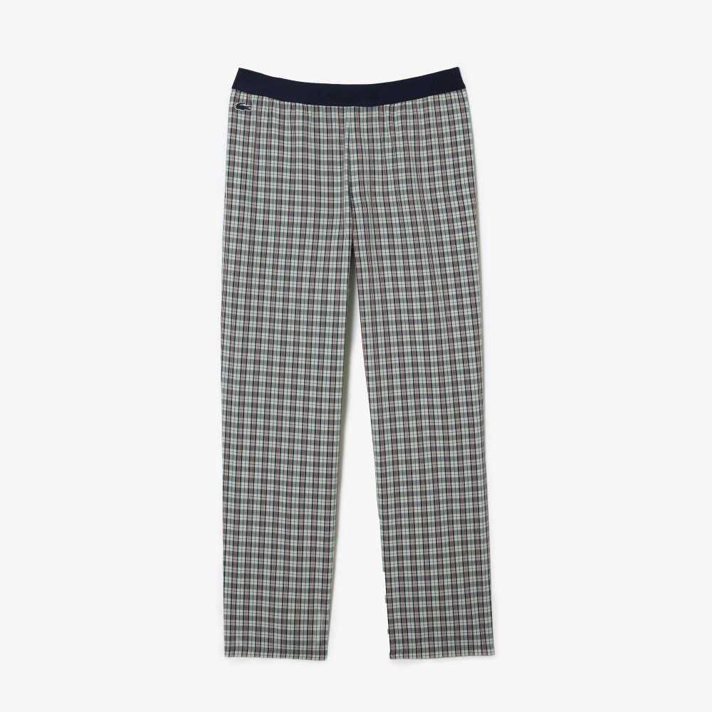 Lacoste Cotton Poplin Check Print Pajama Pants Green / Navy Blue / Orange / Yellow | VXRY-20341