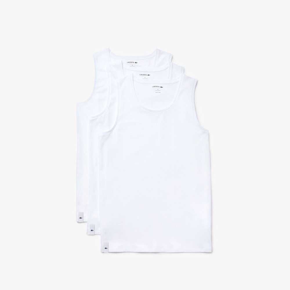 Lacoste Cotton Tank Top 3-Pack White | FAPG-09475