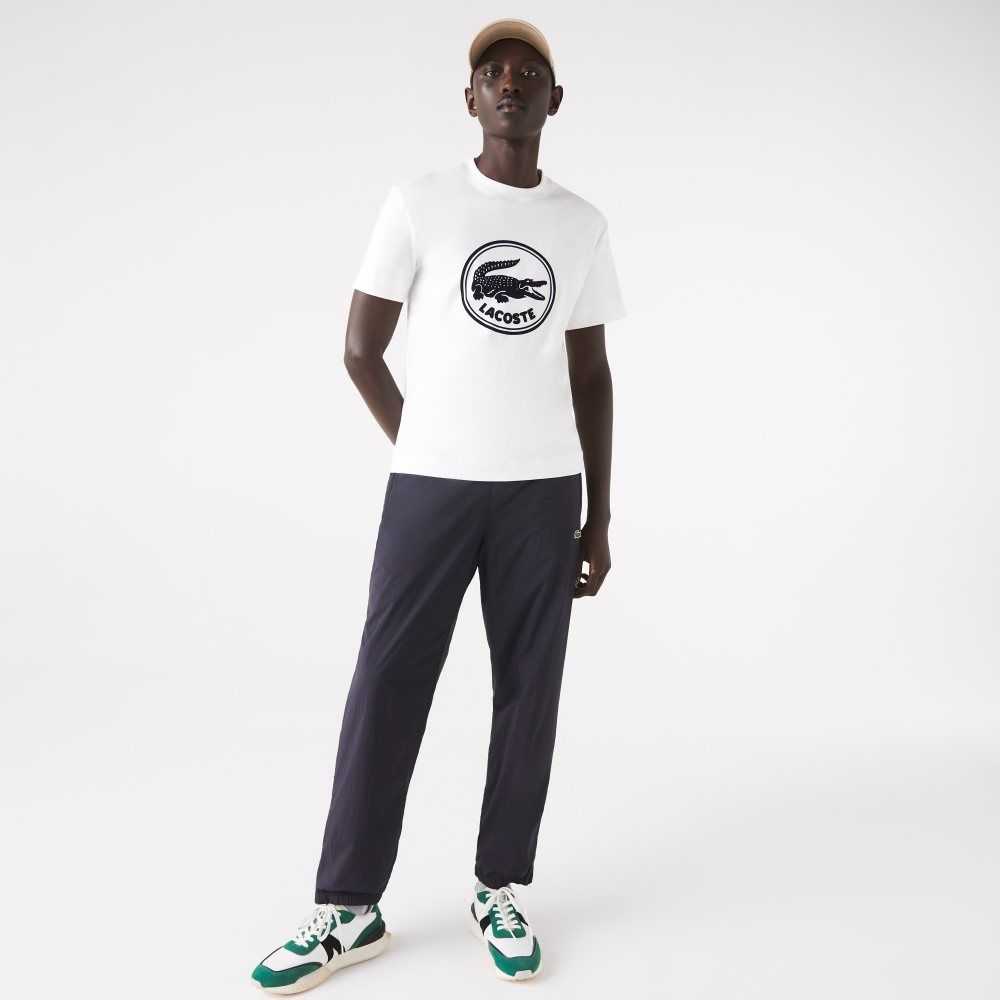 Lacoste Crew Neck 3D Printed logo Cotton T-Shirt White | EQBS-09263