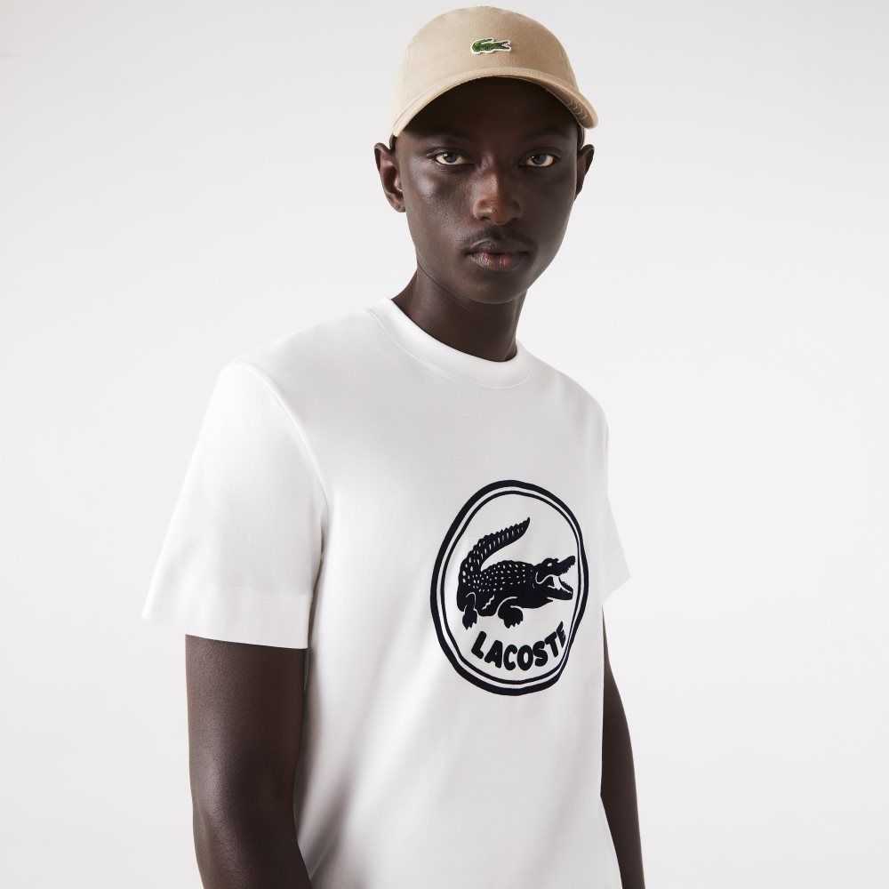 Lacoste Crew Neck 3D Printed logo Cotton T-Shirt White | EQBS-09263