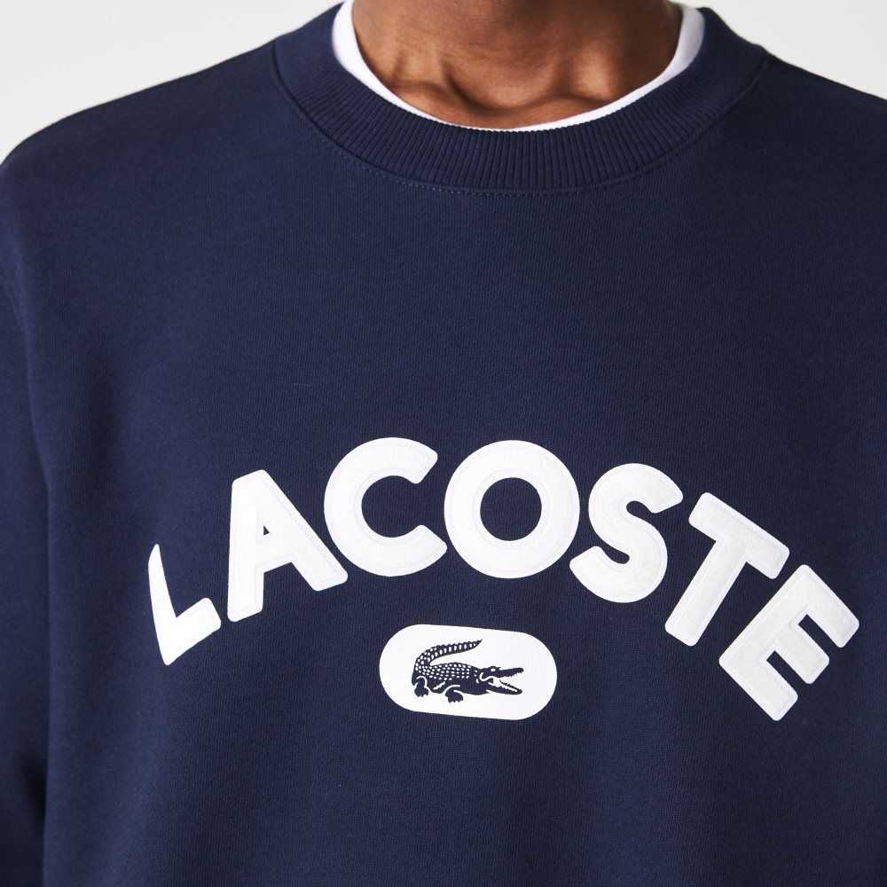 Lacoste Crew Neck Branded Terry Sweatshirt Navy Blue | LTMZ-61547