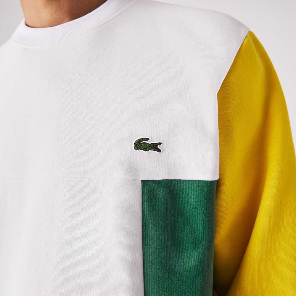 Lacoste Crew Neck Colorblock Cotton Fleece Sweatshirt White / Blue / Yellow / Green | GEBD-85164