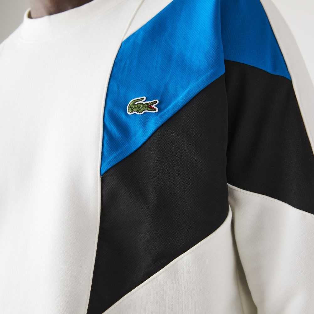 Lacoste Crew Neck Colorblock Design Cotton Fleece Sweatshirt White / Blue / Black | LDMX-92708