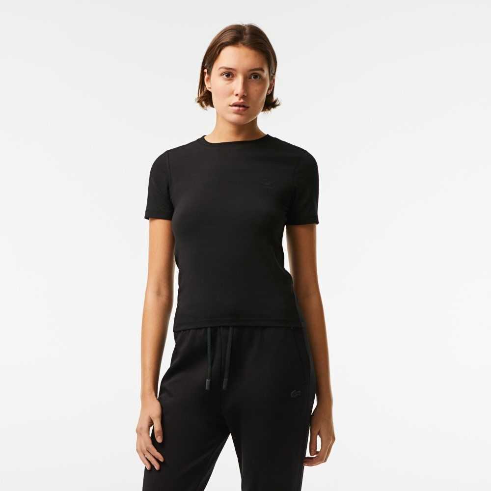 Lacoste Crew Neck Cotton Blend T-Shirt Black | AGHO-07321