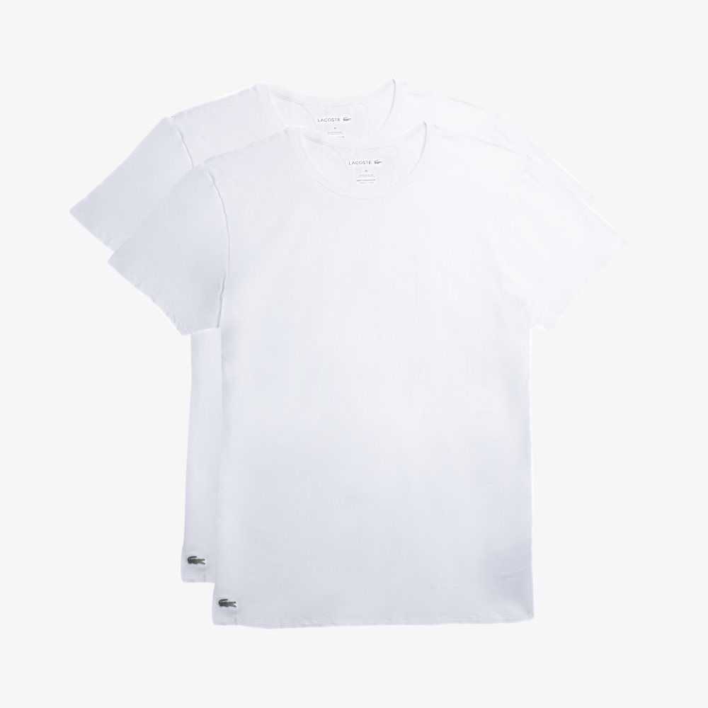 Lacoste Crew Neck Cotton Lounge T-Shirt 2-Pack White | ZFKX-04817