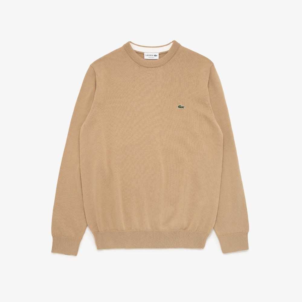 Lacoste Crew Neck Cotton Sweater Beige | SRBG-32810