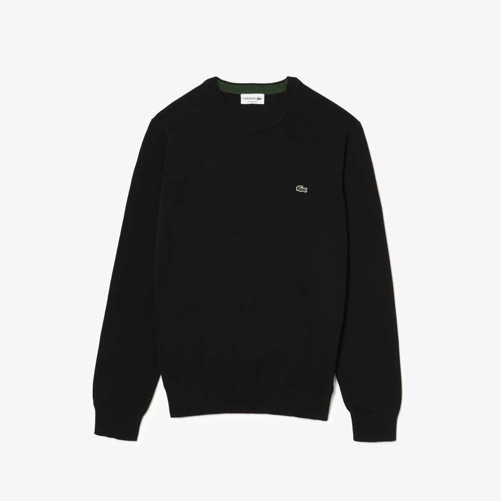 Lacoste Crew Neck Cotton Sweater Black | KDYQ-82709