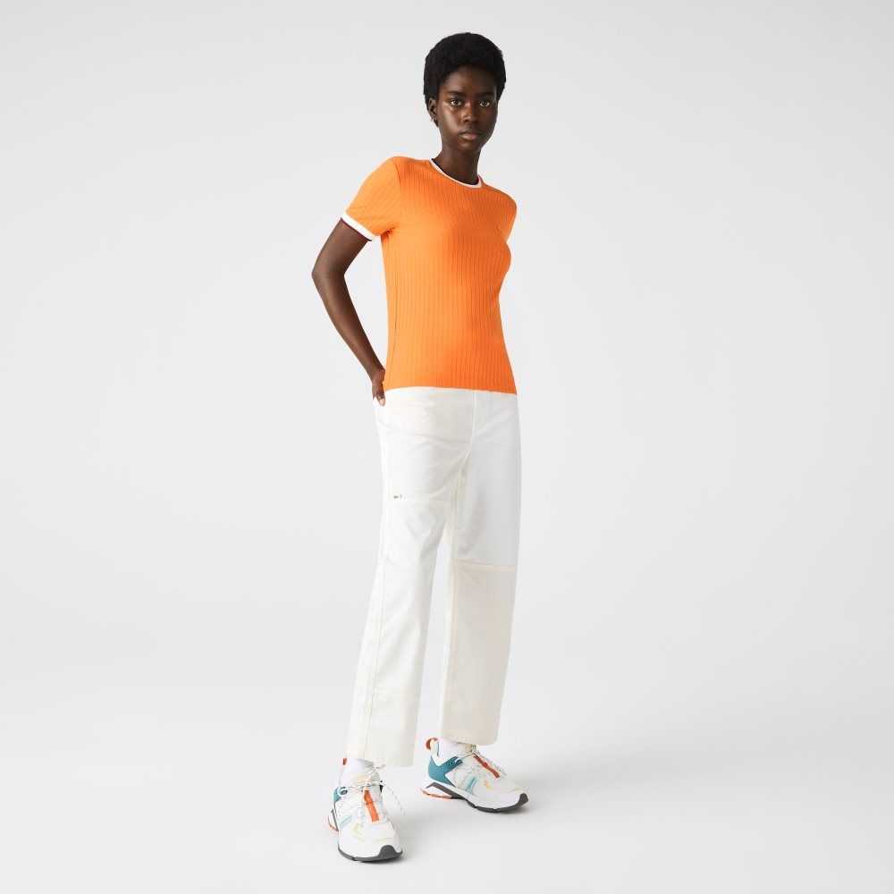 Lacoste Crew Neck Fantasy Knit T-Shirt Orange | JXVY-67823