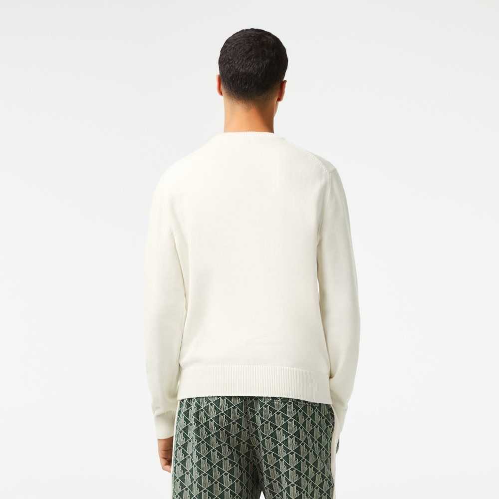 Lacoste Crew Neck Jersey Sweater White / Green | HCXT-25746