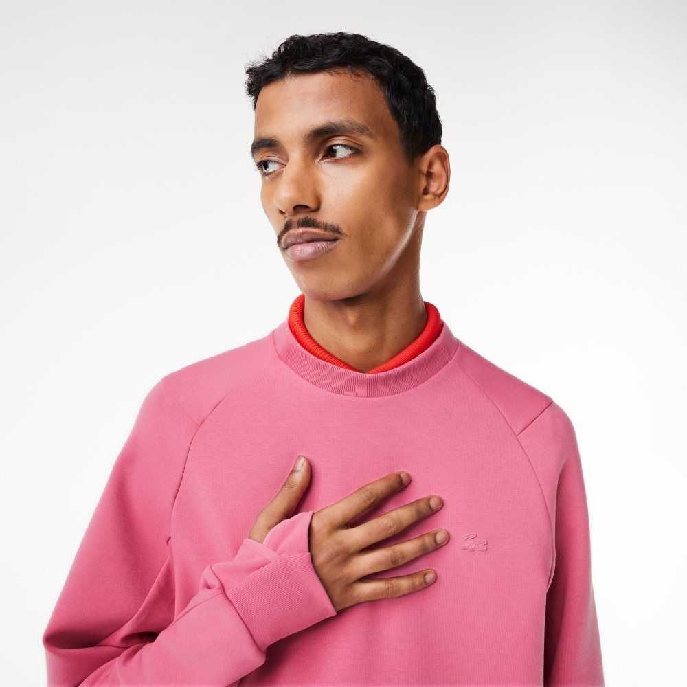 Lacoste Crew Neck Kangaroo Pocket Cotton Blend Sweatshirt Pink | DBHL-80736