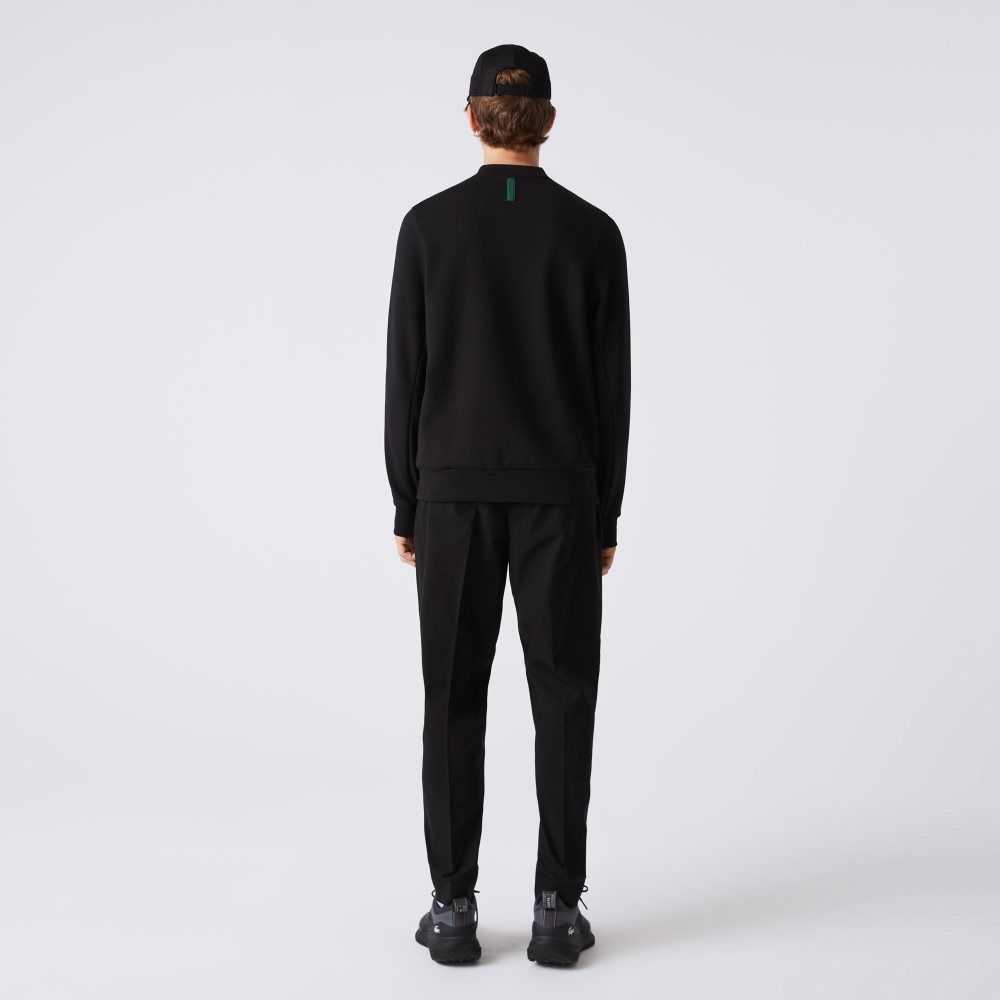 Lacoste Crew Neck Kangaroo Pocket Cotton Blend Sweatshirt Black | VOZU-93714