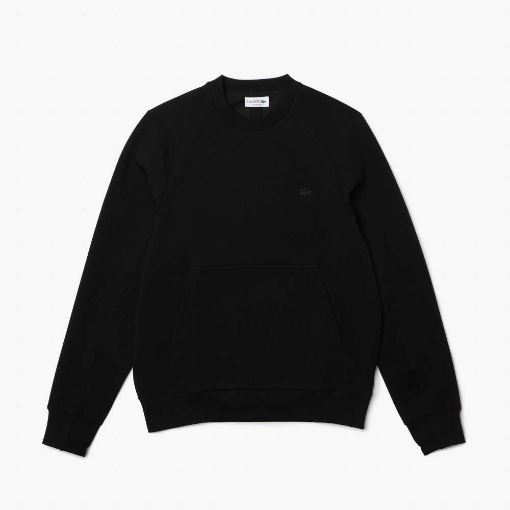 Lacoste Crew Neck Kangaroo Pocket Cotton Blend Sweatshirt Black | VOZU-93714