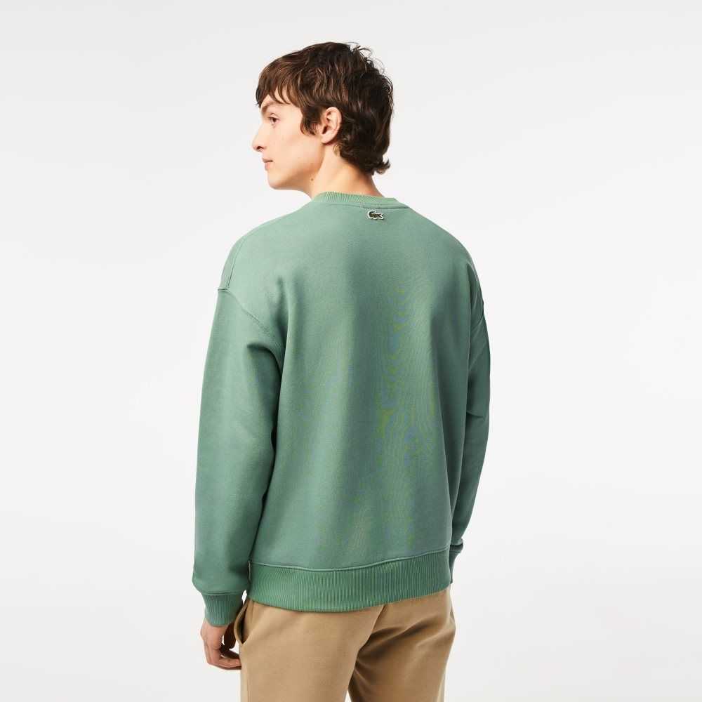 Lacoste Crew Neck Loose Fit Croc Print Sweatshirt Khaki Green | GCZN-70423