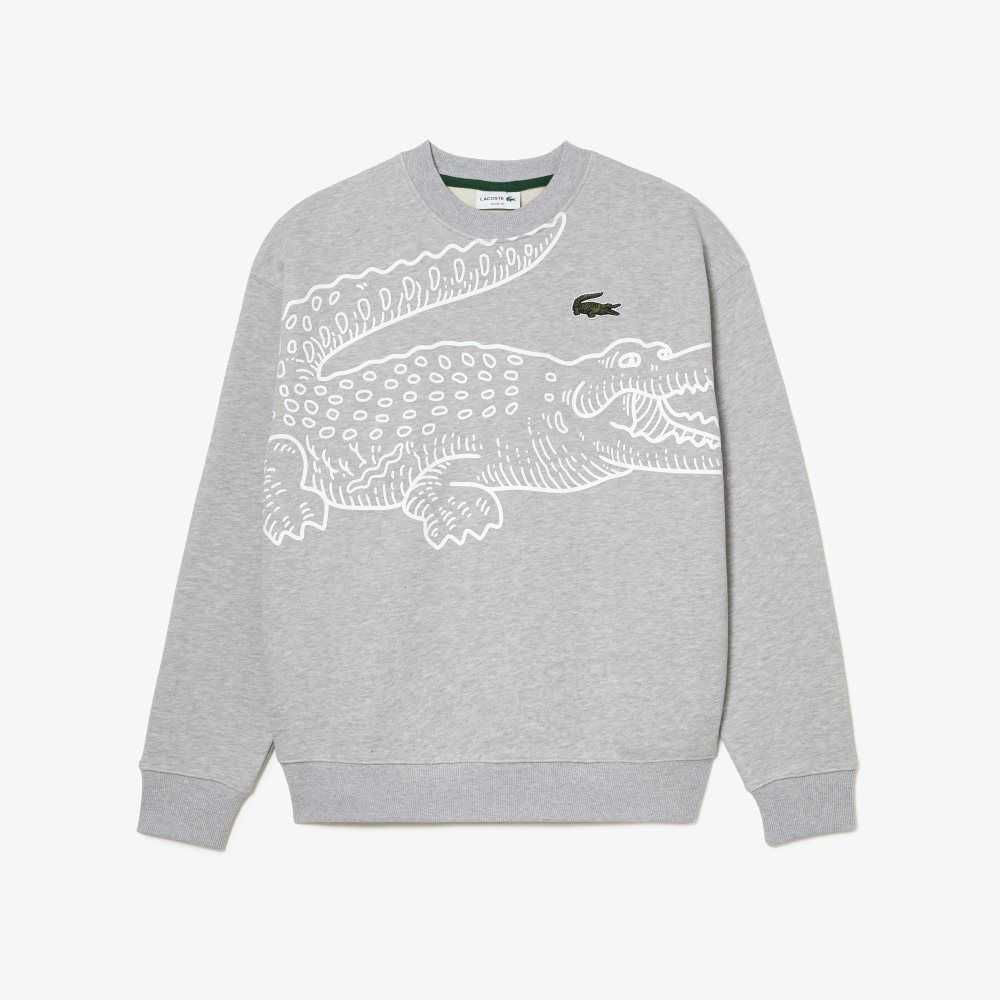 Lacoste Crew Neck Loose Fit Croc Print Sweatshirt Grey Chine | HKYC-76093