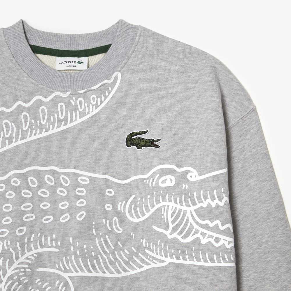 Lacoste Crew Neck Loose Fit Croc Print Sweatshirt Grey Chine | HKYC-76093