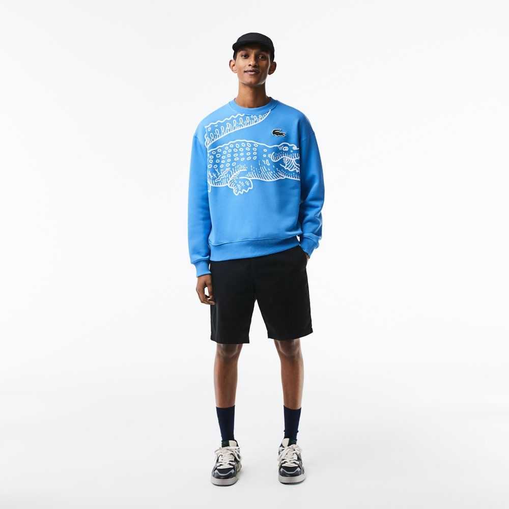 Lacoste Crew Neck Loose Fit Croc Print Sweatshirt Blue | XYLR-14038