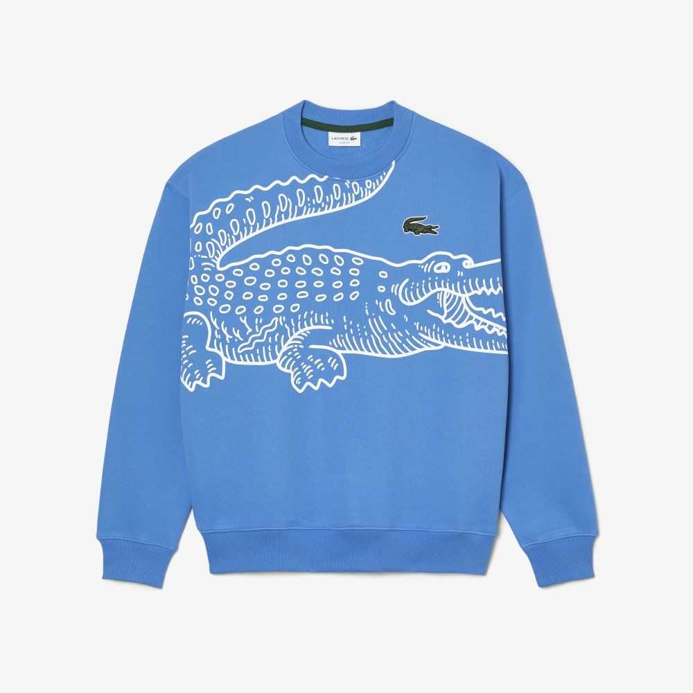 Lacoste Crew Neck Loose Fit Croc Print Sweatshirt Blue | XYLR-14038