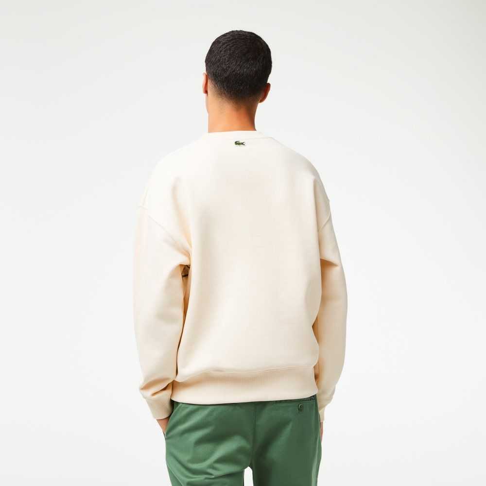 Lacoste Crew Neck Loose Fit Croc Print Sweatshirt White | ZGWM-09814