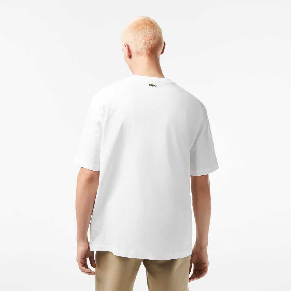 Lacoste Crew Neck Loose Fit Crocodile Print T-Shirt White | WAUP-84725