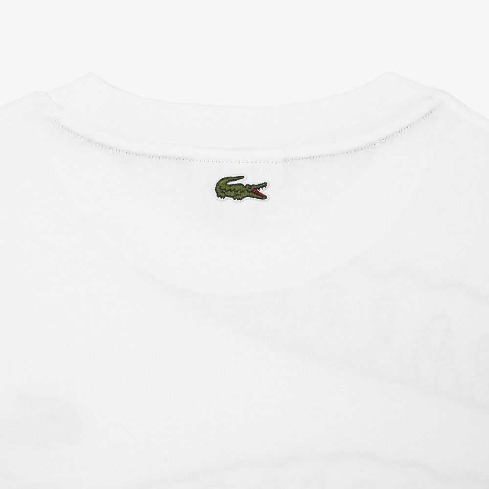 Lacoste Crew Neck Loose Fit Crocodile Print T-Shirt White | WAUP-84725