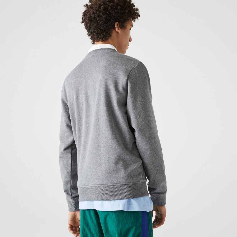 Lacoste Crew Neck Organic Cotton Sweatshirt Grey Chine | UBEX-23175