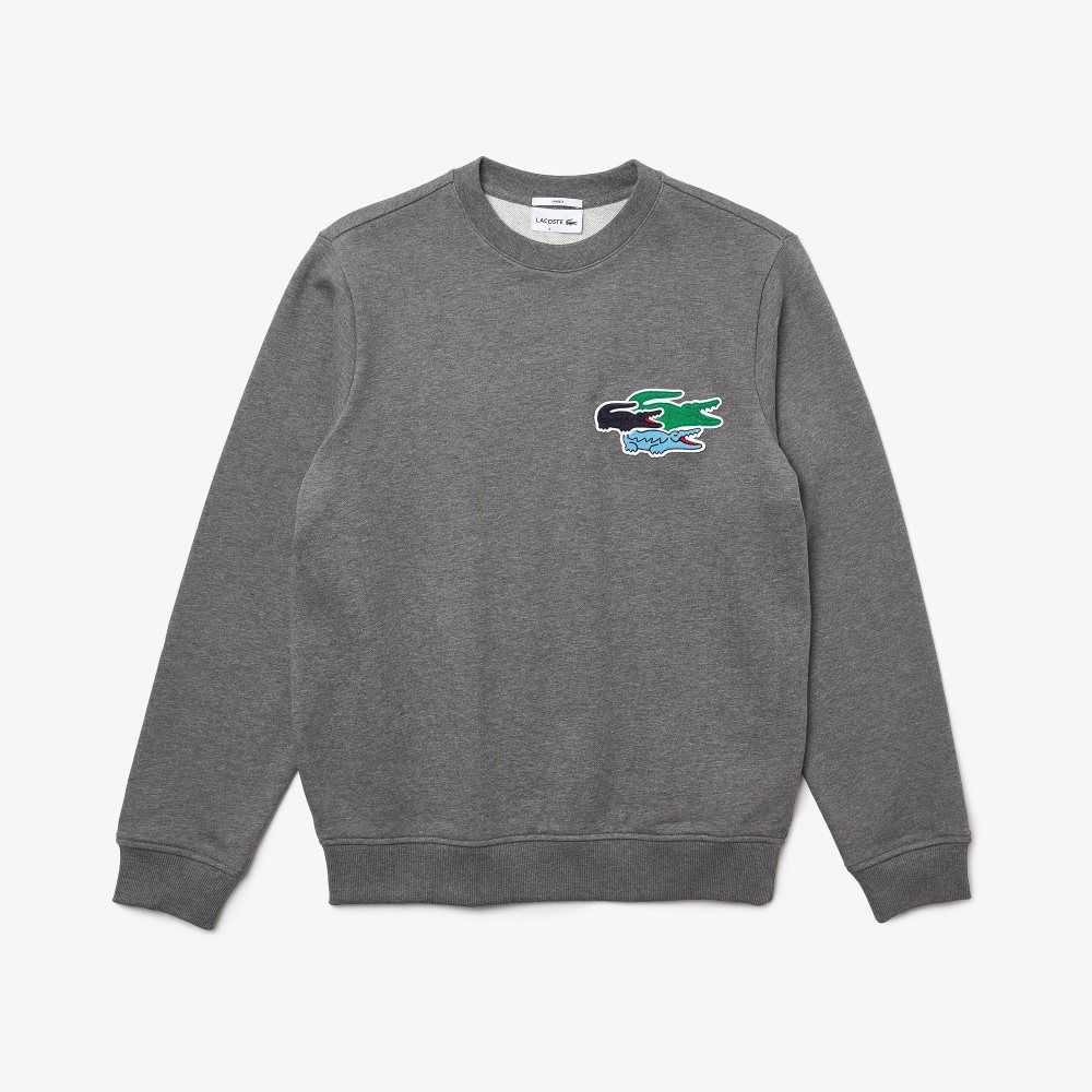 Lacoste Crew Neck Organic Cotton Sweatshirt Grey Chine | UBEX-23175