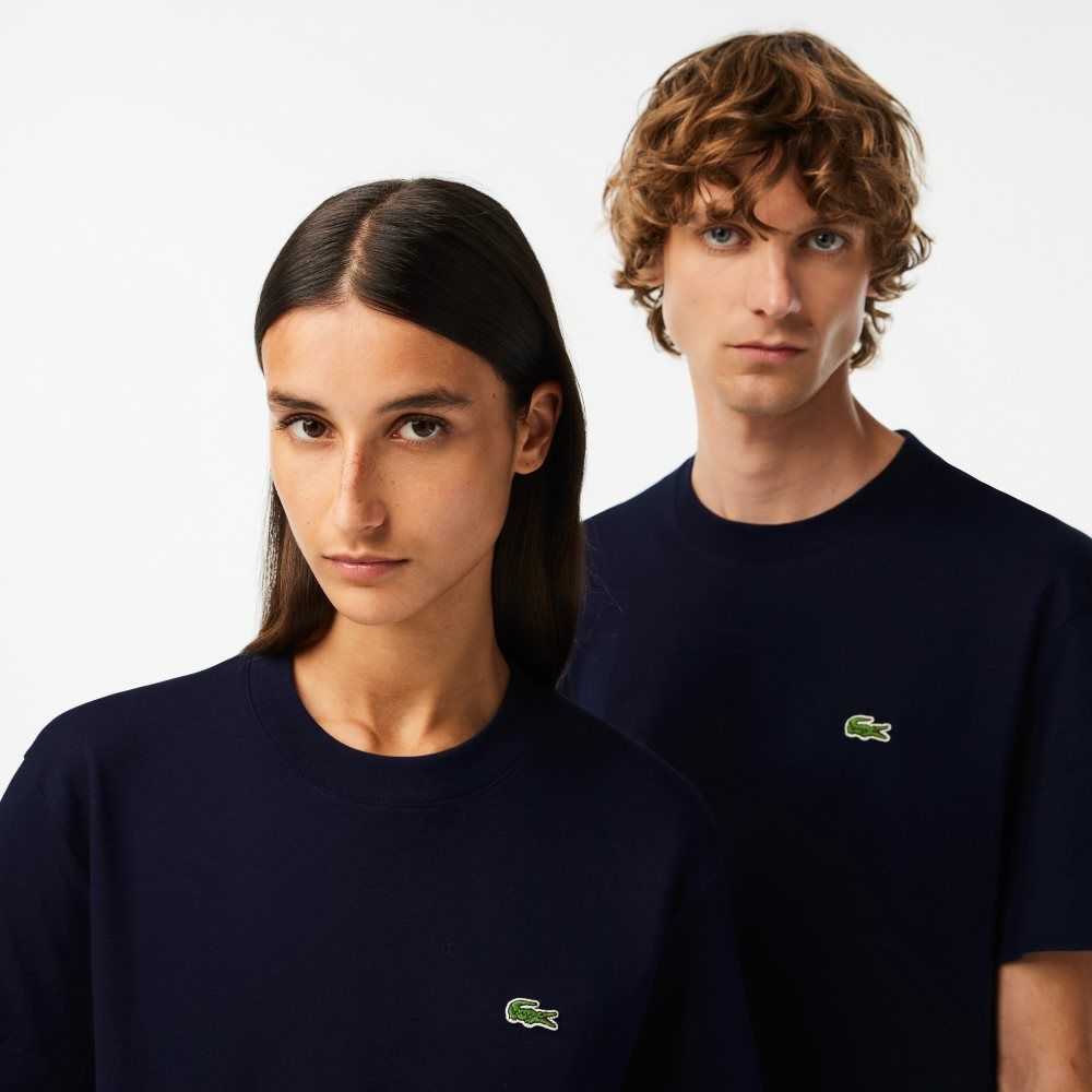 Lacoste Crew Neck Organic Cotton T-Shirt Navy Blue | WSYD-43725