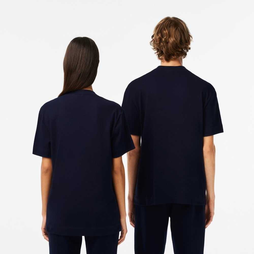 Lacoste Crew Neck Organic Cotton T-Shirt Navy Blue | WSYD-43725