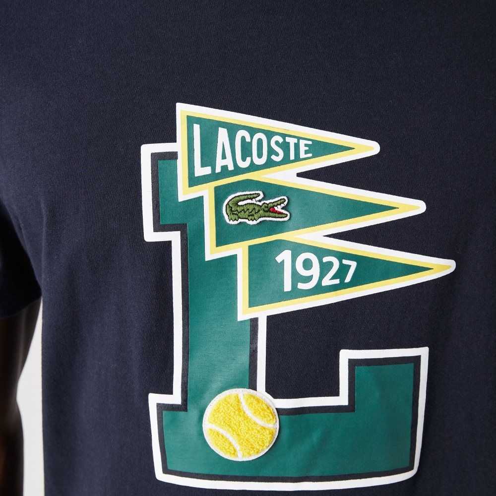 Lacoste Crew Neck Pennants L Badge Cotton T-Shirt Navy Blue | JZAP-79281