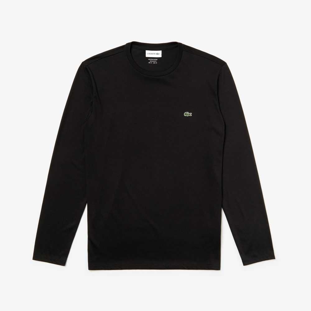 Lacoste Crew Neck Pima Cotton Jersey T-Shirt Black | PYZS-58701