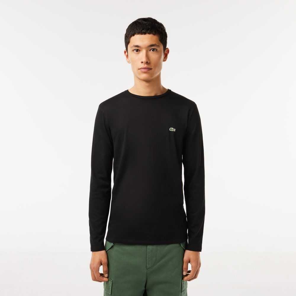 Lacoste Crew Neck Pima Cotton Jersey T-Shirt Black | PYZS-58701