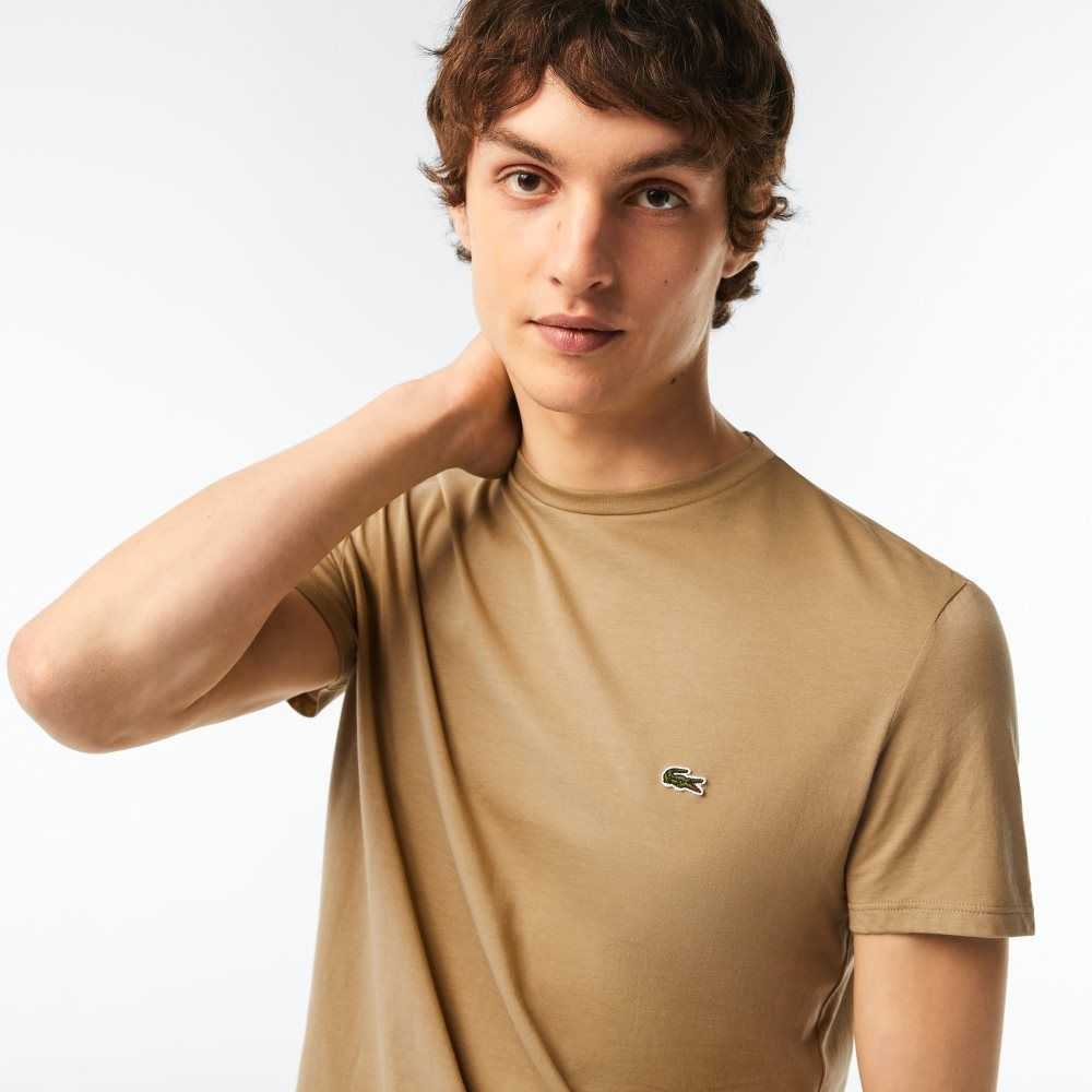 Lacoste Crew Neck Pima Cotton Jersey T-Shirt Beige | SEDB-35912