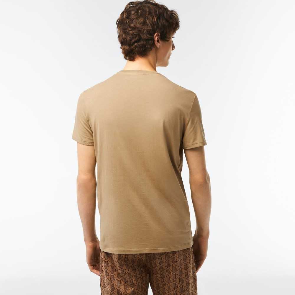 Lacoste Crew Neck Pima Cotton Jersey T-Shirt Beige | SEDB-35912