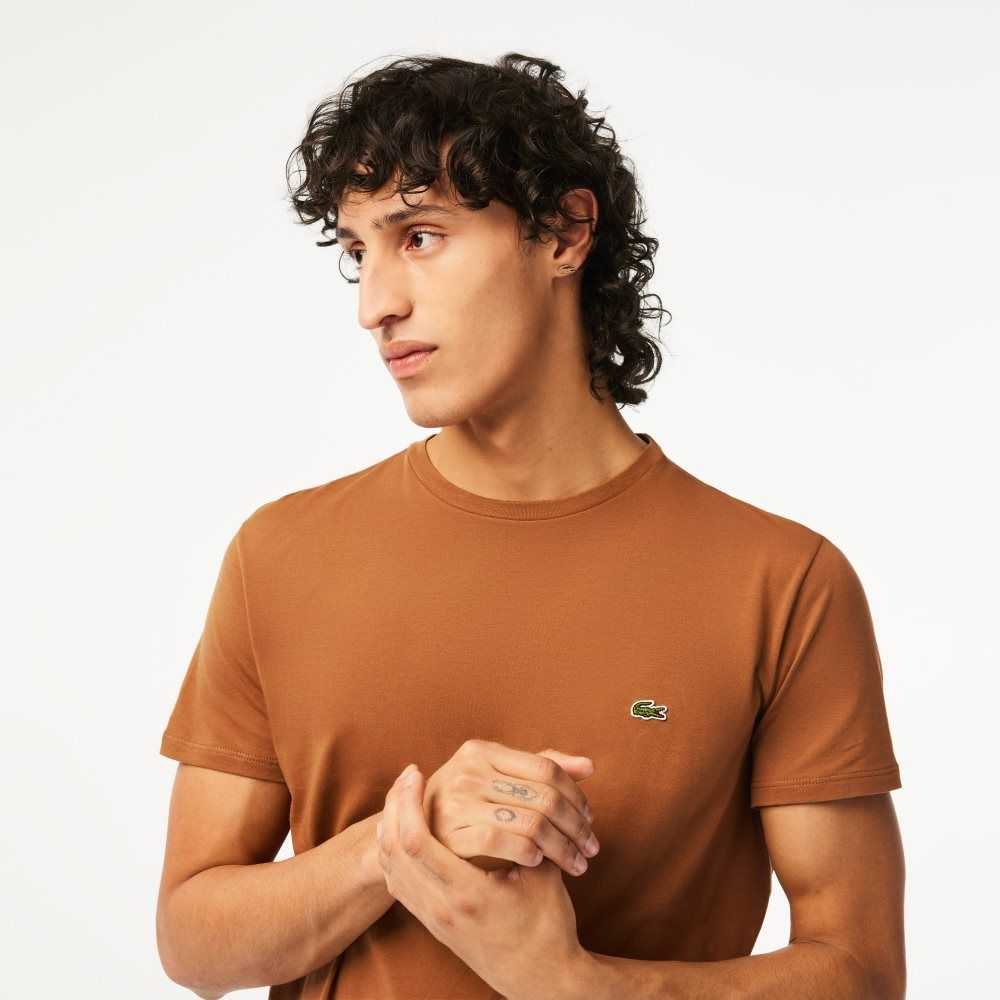 Lacoste Crew Neck Pima Cotton Jersey T-Shirt Light Brown | XCPA-45893