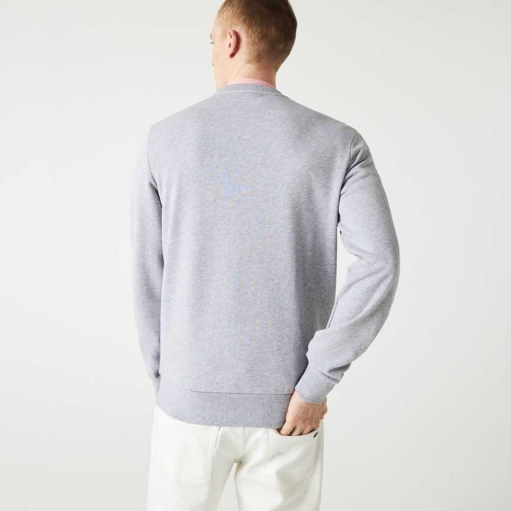 Lacoste Crew Neck Print Organic Cotton Fleece Sweatshirt Grey Chine | UGYN-71035