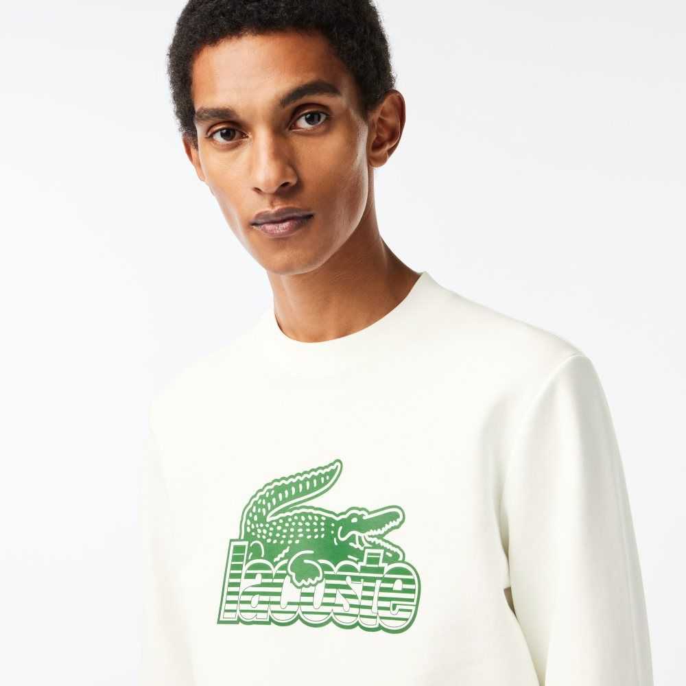 Lacoste Crew Neck Unbrushed Fleece Sweatshirt White | COGJ-61239