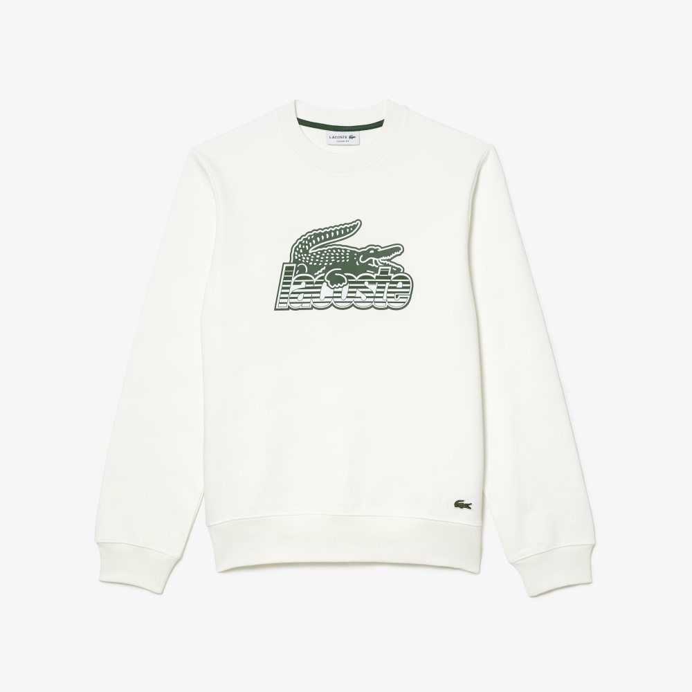 Lacoste Crew Neck Unbrushed Fleece Sweatshirt White | COGJ-61239