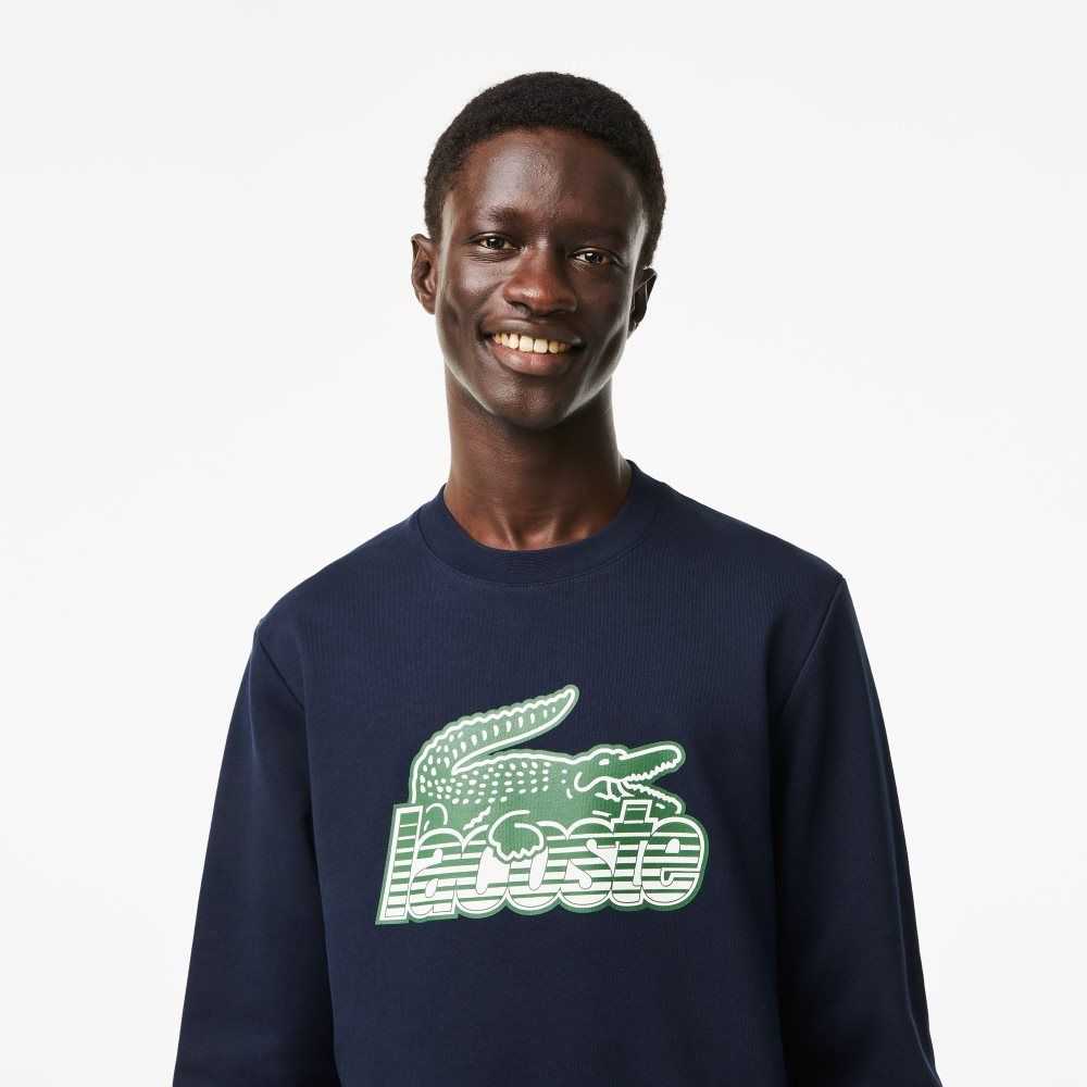 Lacoste Crew Neck Unbrushed Fleece Sweatshirt Navy Blue | NHLP-93521